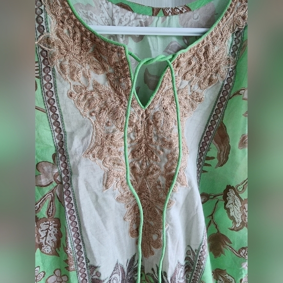 Beautiful Unique Green & Tan Kurta tunic SZ Medium - Picture 2 of 4